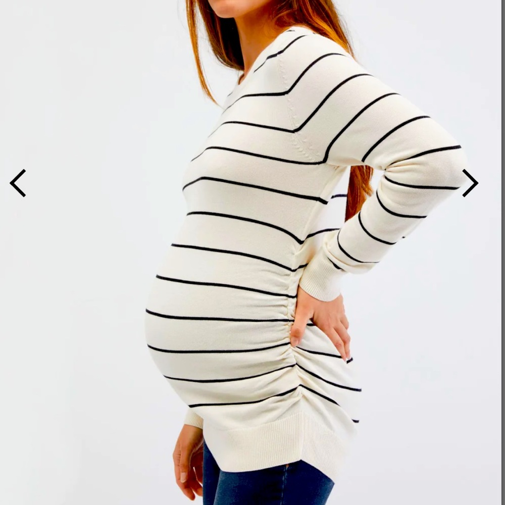 A Pea In The Pod White Striped Maternity Sweater Size XS